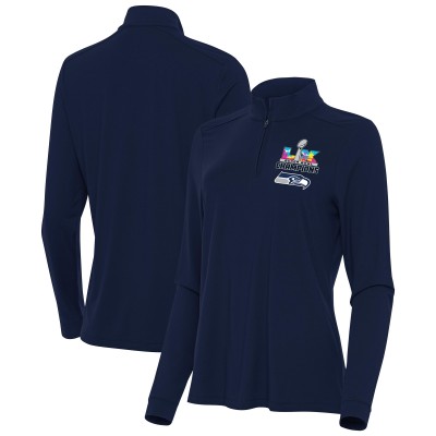 Женская Seattle Seahawks Antigua College Navy Super Bowl LX Champions Intent Quarter-Zip Pullover