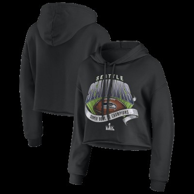 Женская Seattle Seahawks WEAR by Erin Andrews Black Super Bowl LX Champions Cropped Hoodie