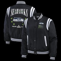 Женская Seattle Seahawks WEAR by Erin Andrews Black Super Bowl LX Champions Full-Snap Bomber Jacket