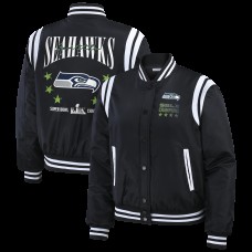 Женская Seattle Seahawks WEAR by Erin Andrews Black Super Bowl LX Champions Full-Snap Bomber Jacket
