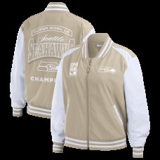 Женская Seattle Seahawks WEAR by Erin Andrews Tan Super Bowl LX Champions Tonal Full-Zip Bomber Jacket