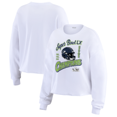 Женская футболка с длинным рукавом Seattle Seahawks WEAR by Erin Andrews White Super Bowl LX Champions Cropped