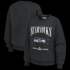 Женская Seattle Seahawks WEAR by Erin Andrews Black Super Bowl LX Champions Washed Oversized Sweatshirt