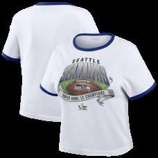 Женская Seattle Seahawks WEAR by Erin Andrews White Super Bowl LX Champions Ringer Cropped T-Shirt