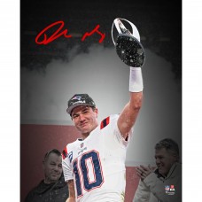Drake Maye New England Patriots Autographed Fanatics Authentic 16 x 20 Holding 2025 AFC Championship Trophy Spotlight Photograph Drake Maye New England Patriots Autographed Fanatics Authentic 16 x 20 Holding 2025 AFC Championship Trophy Spotlight Photograph