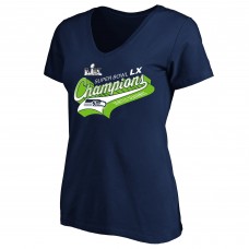 Женская Seattle Seahawks Fanatics College Navy Super Bowl LX Champions Plus Size Tailsweep V-Neck T-Shirt