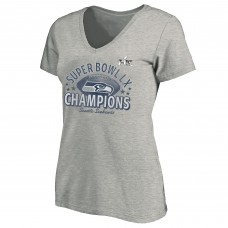 Женская Seattle Seahawks Fanatics Heather Gray Super Bowl LX Champions Plus Size Written Script Tri-Blend V-Neck T-Shirt