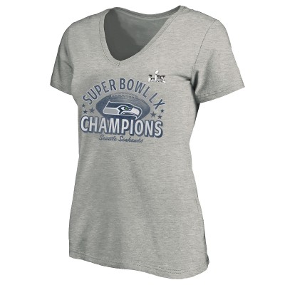 Женская Seattle Seahawks Fanatics Heather Gray Super Bowl LX Champions Plus Size Written Script Tri-Blend V-Neck T-Shirt