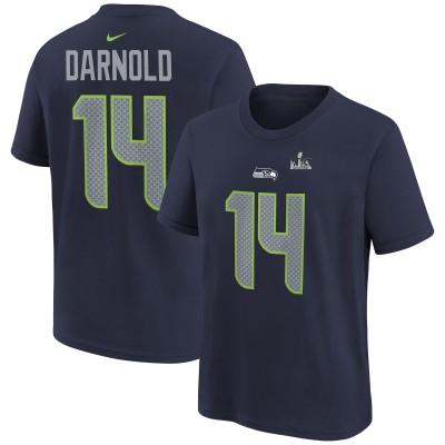 Подростковая Seattle Seahawks Sam Darnold Nike College Navy Super Bowl LX Name & Number T-Shirt