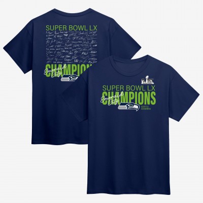 Seattle Seahawks Fanatics College Navy Super Bowl LX Champions Big & Tall Autograph Signing Roster T-Shirt
