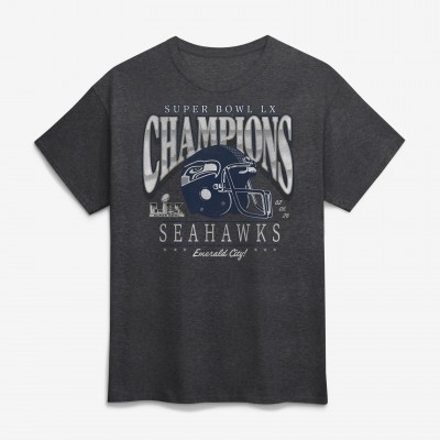 Seattle Seahawks Fanatics Heather Charcoal Super Bowl LX Champions Big & Tall Prestigious Run T-Shirt