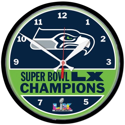 Seattle Seahawks WinCraft Super Bowl LX Champions Round Wall Clock