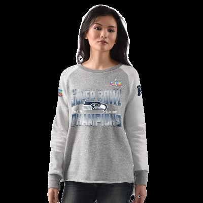 Женская Seattle Seahawks G-III 4Her by Carl Banks Heather Gray Super Bowl LX Champions Gridiron Raglan Long Sleeve T-Shirt
