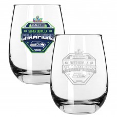 Seattle Seahawks The Memory Company Super Bowl LX Champions Two-Piece 15oz. Stemless Wine Glass Set