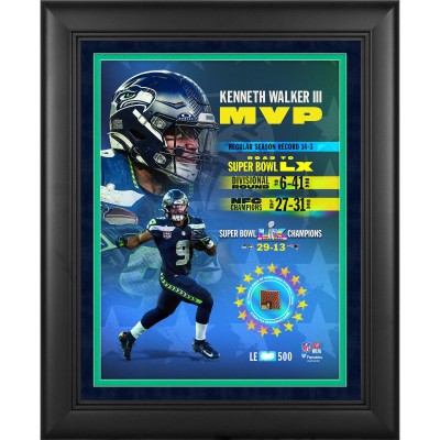 Kenneth Walker III Seattle Seahawks Facsimile Signature Fanatics Authentic Super Bowl LX Champions Framed 13 x 16 MVP Collage with a Piece of Game-Used Football - Limited Edition of 500