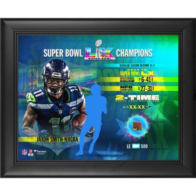 Jaxon Smith-Njigba Seattle Seahawks Fanatics Authentic Super Bowl LX Champions Framed 13 x 16 Collage with a Piece of Game-Used Football - Limited Edition of 500