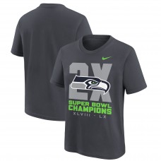 Подростковая Seattle Seahawks Nike Anthracite Two-Time Super Bowl Champions Multi-Champs T-Shirt Подростковая Seattle Seahawks Nike Anthracite Two-Time Super Bowl Champions Multi-Champs T-Shirt