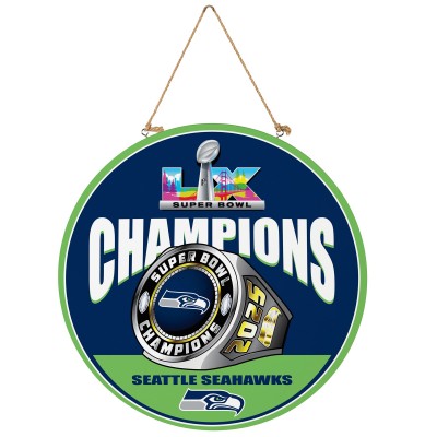Seattle Seahawks Super Bowl LX Champions 18 Round Wood Sign