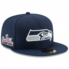 Бейсболка Seattle Seahawks New Era College Navy Super Bowl LX Champions Side Patch 59FIFTY