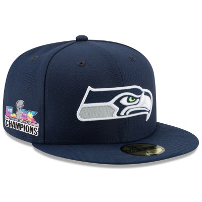 Бейсболка Seattle Seahawks New Era College Navy Super Bowl LX Champions Side Patch 59FIFTY