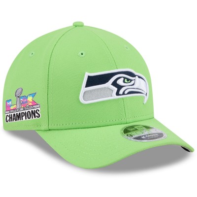 Бейсболка Seattle Seahawks New Era Neon Green Super Bowl LX Champions Side Patch 9FORTY