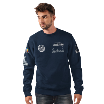 Seattle Seahawks Starter College Navy Two-Time Super Bowl Champions Classic Fleece Sweatshirt
