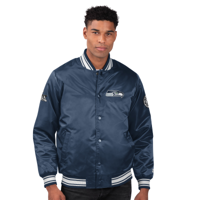 Seattle Seahawks Starter College Navy Two-Time Super Bowl Champions Varsity Satin Full-Snap Jacket