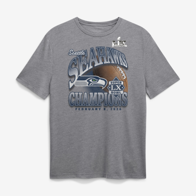 Футболка Seattle Seahawks Heather Gray Super Bowl LX Champions Historic Win Tri-Blend