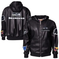 Seattle Seahawks Jeff Hamilton Black Vegan Leather Full-Zip Hooded Jacket