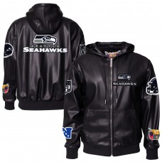 Seattle Seahawks Jeff Hamilton Black Vegan Leather Full-Zip Hooded Jacket Seattle Seahawks Jeff Hamilton Black Vegan Leather Full-Zip Hooded Jacket
