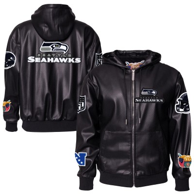 Seattle Seahawks Jeff Hamilton Black Vegan Leather Full-Zip Hooded Jacket