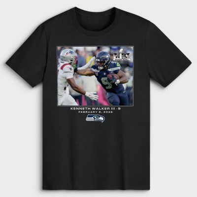 Футболка Seattle Seahawks Kenneth Walker III Black NFL Flash Features Super Bowl LX