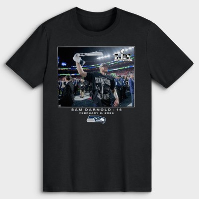 Футболка Seattle Seahawks Sam Darnold Black NFL Flash Features Super Bowl LX 