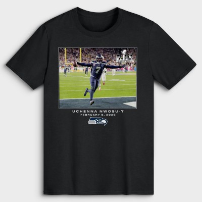 Футболка Seattle Seahawks Uchenna Nwosu Black NFL Flash Features Super Bowl LX 