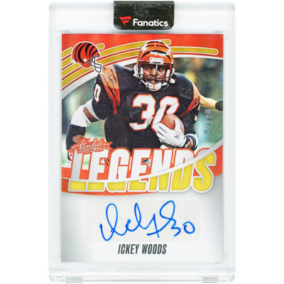 Карточка Ickey Woods Cincinnati Bengals Autographed 2025 Panini Absolute Legends Gold #ALS-IWS #4/10