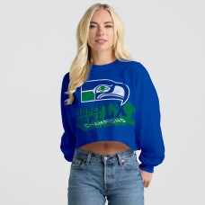 Женская футболка с длинным рукавом Seattle Seahawks Spirit Jersey Royal Super Bowl LX Champions Retro Cropped