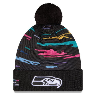 Шапка с помпоном Seattle Seahawks New Era 2026 NFL Crucial Catch Cuffed - Black