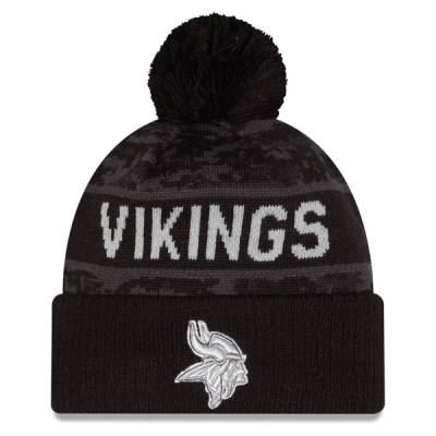 Шапка с помпоном Minnesota Vikings New Era 2026 Salute To Service Cuffed - Black