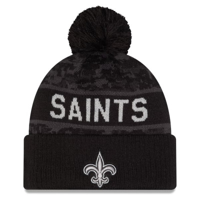 Шапка с помпоном New Orleans Saints New Era 2026 Salute To Service Cuffed - Black