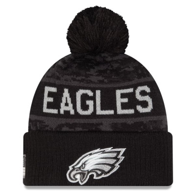 Шапка с помпоном Philadelphia Eagles New Era 2026 Salute To Service Cuffed - Black