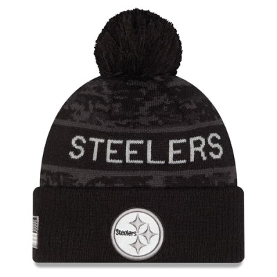 Шапка с помпоном Pittsburgh Steelers New Era 2026 Salute To Service Cuffed - Black