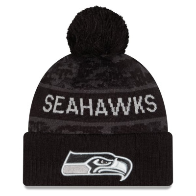 Шапка с помпоном Seattle Seahawks New Era 2026 Salute To Service Cuffed - Black