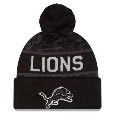 Шапка с помпоном Detroit Lions New Era 2026 Salute To Service Cuffed - Black