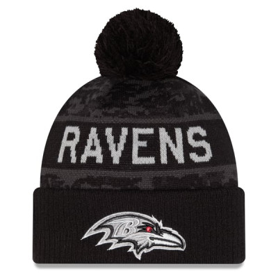 Шапка с помпоном Baltimore Ravens New Era 2026 Salute To Service Cuffed - Black