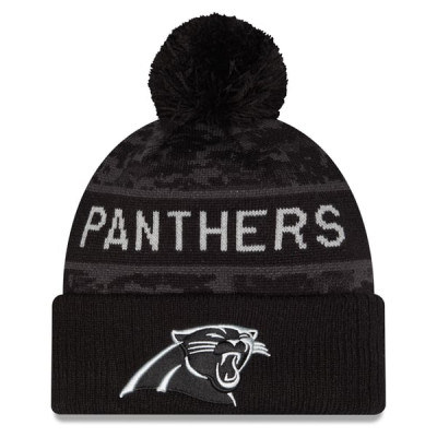 Шапка с помпоном Carolina Panthers New Era 2026 Salute To Service Cuffed - Black