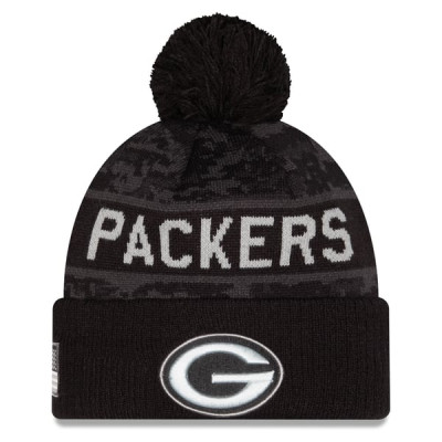 Шапка с помпоном Green Bay Packers New Era 2026 Salute To Service Cuffed - Black