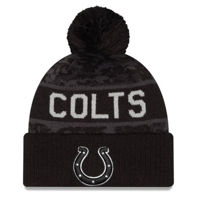 Шапка с помпоном Indianapolis Colts New Era 2026 Salute To Service Cuffed - Black
