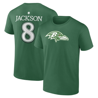 Футболка Baltimore Ravens Lamar Jackson Green St. Patrick's Day Icon Name & Number