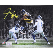 Фото с автографом Jaylen Warren Pittsburgh Steelers Fanatics Authentic 8 x 10 Leaping over Defender Spotlight Фото с автографом Jaylen Warren Pittsburgh Steelers Fanatics Authentic 8 x 10 Leaping over Defender Spotlight