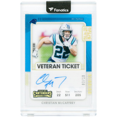 Карточка Christian McCaffrey Carolina Panthers Autographed 2021 Panini Contenders Clear Veteran Ticket #VT-CMC #3/10